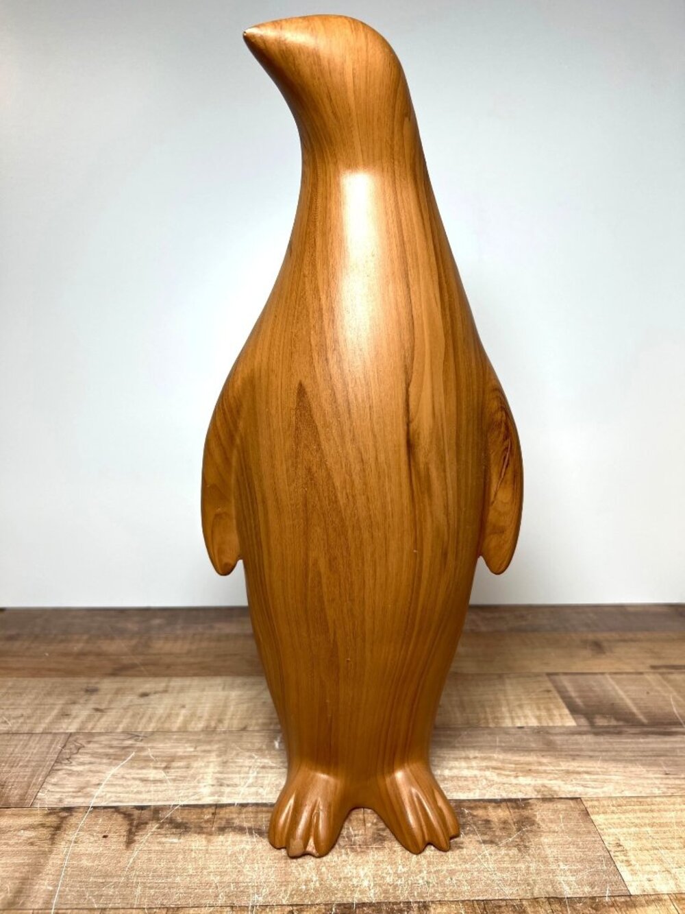 Faux Wood Penguin Sculpture Natural Grain Mid-Century Modern Decor 13.25''
